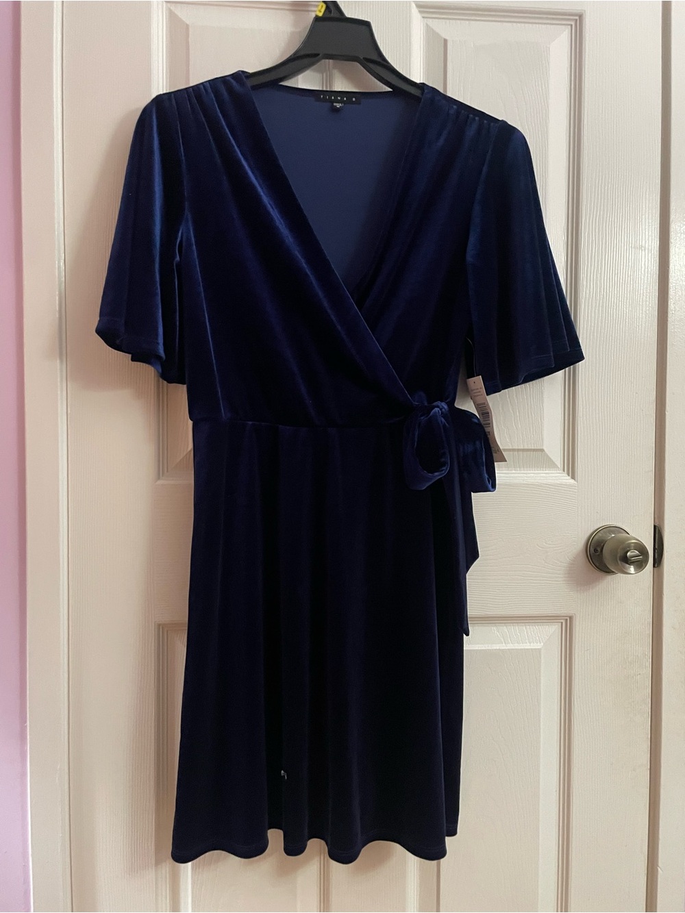 Tiana B. Navy Velvet Wrap Midi Dress